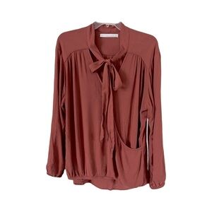 Stillwater The Brand | Rust Brown Surplice Tie Neck Long Sleeve Blouse, Small